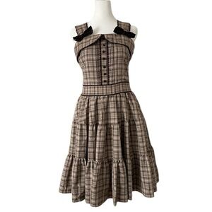 Mille Fille Kawaii Lolita Bow Frilled Puffy A line Plaid Tiered Dress